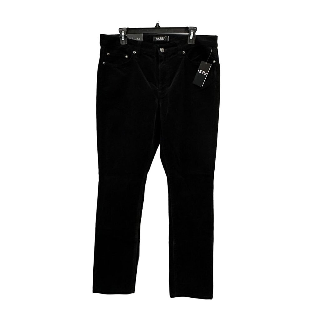 Lauren Ralph Lauren Womens 14 Black Corduroy Pants Stretch Mid Rise Straight Leg